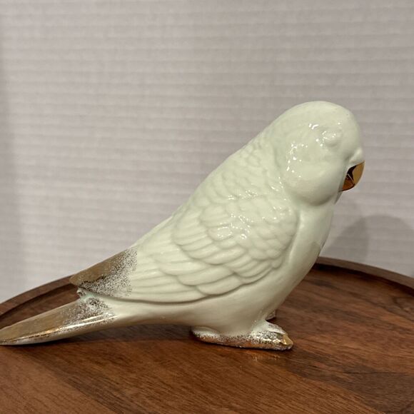 Vintage Mint Green Glass Parakeet Rare Gold Details - Picture 8 of 11